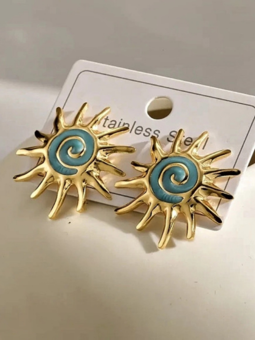 Gold & Blue Sun Stud Earrings NWT Stainless Steel